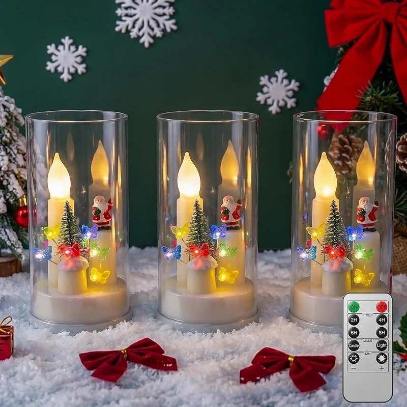 Kujizpu 3 Piezas Velas LED Navidad, Velas Led Efecto Llama con Pilas Christmas — Luces Navidad