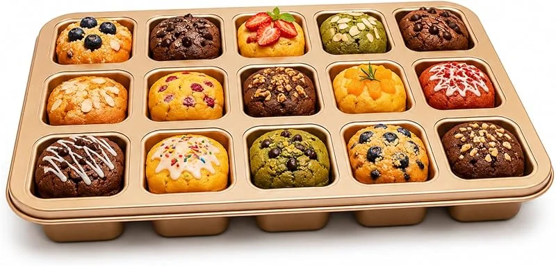 Gurlideo Molde cuadrado para brownies de 12 cavidades dorado — Hogar y cocina