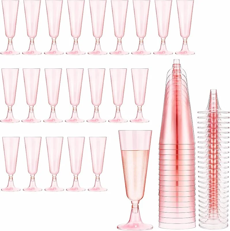 Shyllin 50 Copas de Champán de Plástico, reutilizables, copas de vino para fiesta, copas de vino de cristal para jardín, boda, cumpleaños (Pink) — Vino y mesa festiva