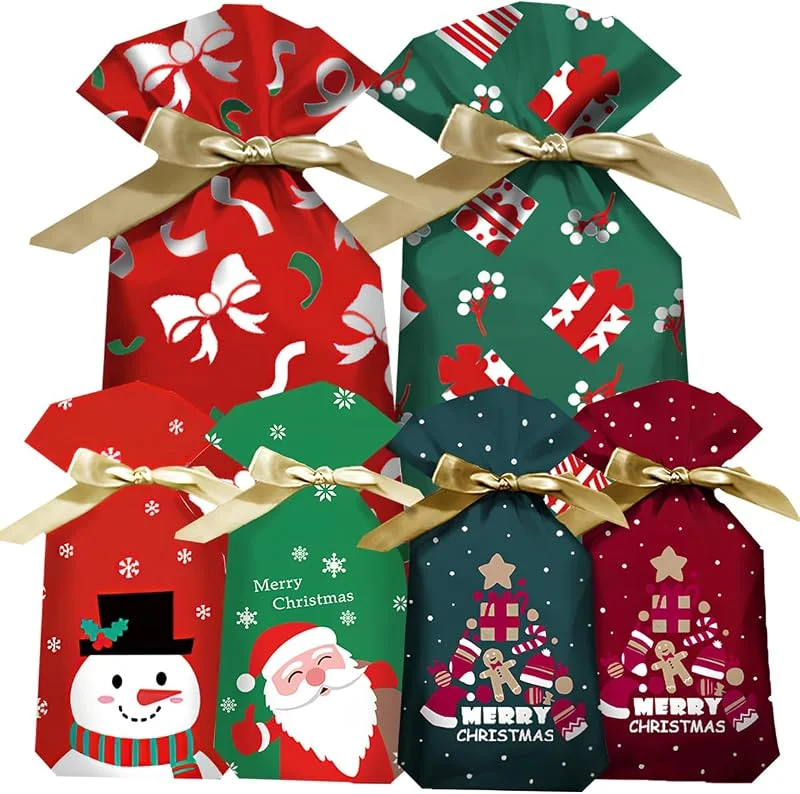 ZHNERY 30 bolsas de regalo en varios tamaños, bolsas de cordón de Navidad, regalo de fiesta de Navidad con cuerdas, adecuadas para cumpleaños y fiestas — Envoltorio regalo