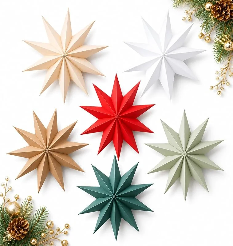 FaDazCruxt Estrella plegable de Navidad, 6 unidades, decoración navideña, hermosa decoración, decoración colgante de papel, estrella de papel, decoración para ventanas, Adviento, árbol de Navidad (C) — Decoracion Navidad