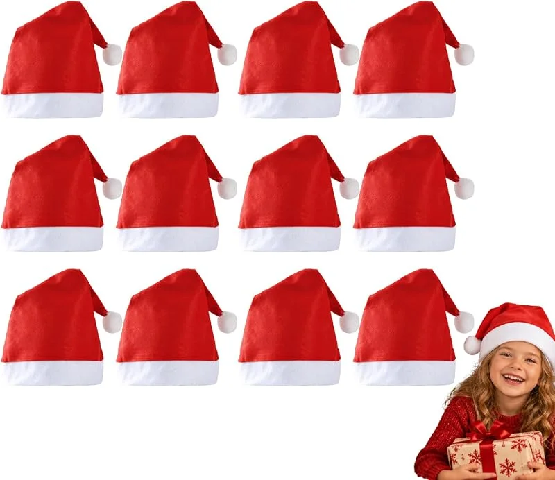 Dumhuts 12 gorros de Navidad para adultos, gorro de Papá Noel extragrande 29 x 38 cm, sombrero navideño rojo clásico para mujer y hombre, familia accesorio para fiesta — Ropa Navidad