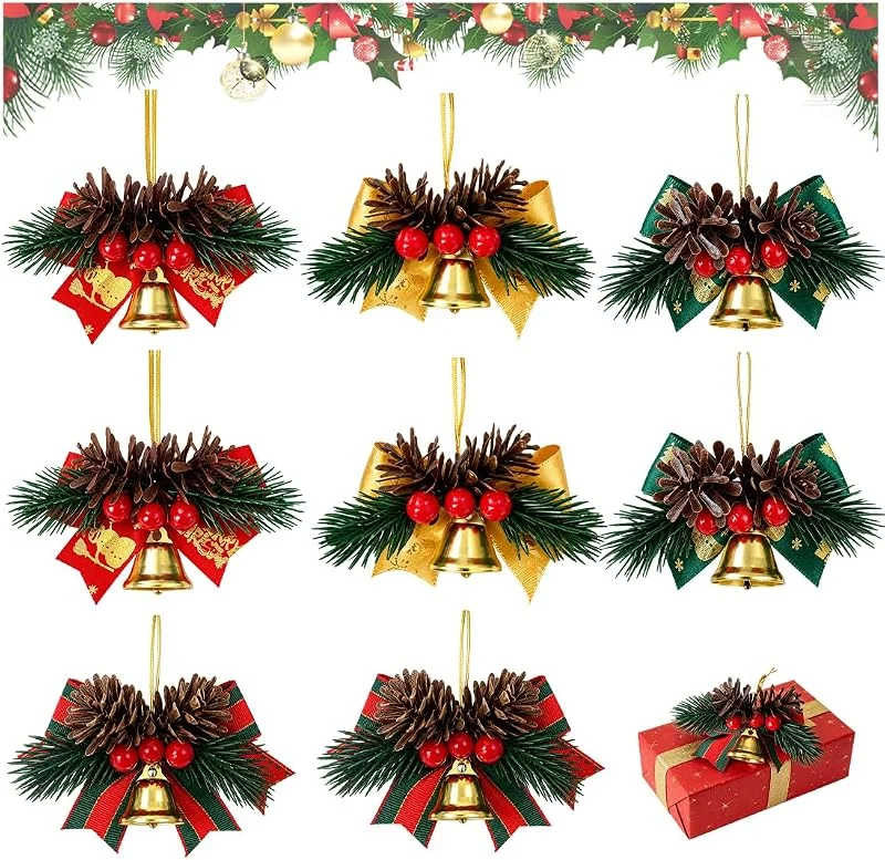 FCPEAG 8x Decoración Navidad, Piña, Bayas, Lazo, Campana — Decoracion Navidad
