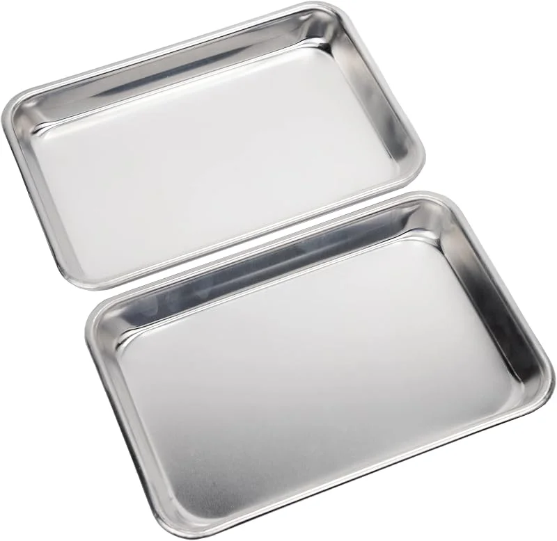 Visita la tienda de KITCHENATICS KITCHENATICS Juego de 2 sartenes antiadherentes para horno tostador, bandeja de 1, 8 de hoja para hornear, bandeja pequeña para galletas, bandejas pequeñas y duraderas para horno — Hogar y cocina