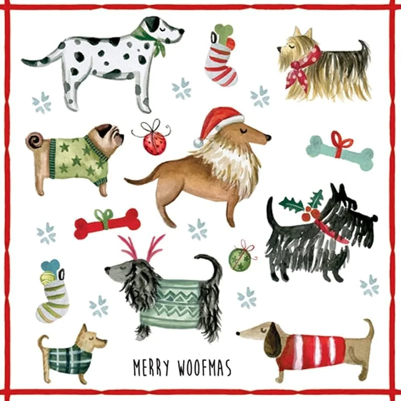 Anniversary House Tiflair Servilletas navideñas de lujo, servilletas de papel de 3 capas con diseño de perros de Navidad, servilletas desechables gruesas, fuertes, festivas para decoración de mesa — Adviento y mesa