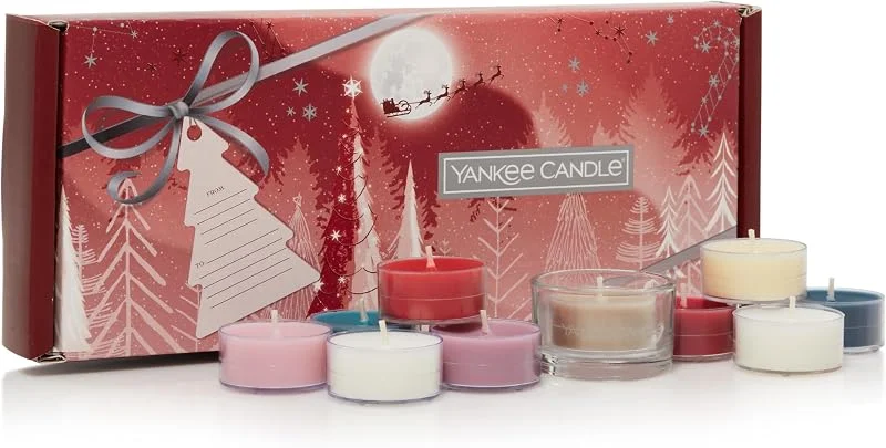 Visita la tienda de Yankee Candle Yankee Candle, Set, 10 velas de té perfumadas y 1 portavelas, Colección Bright Lights — Adviento y mesa