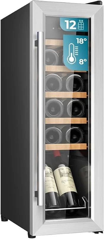 Visita la tienda de Cecotec Cecotec Vinoteca Libre Instalación Bolero GrandSommelier 1250 CoolWood. Nevera para vinos con capacidad para 12 botellas, temperatura ajustable de 8-18ºC, LED y estantes de madera. — Vino y mesa festiva