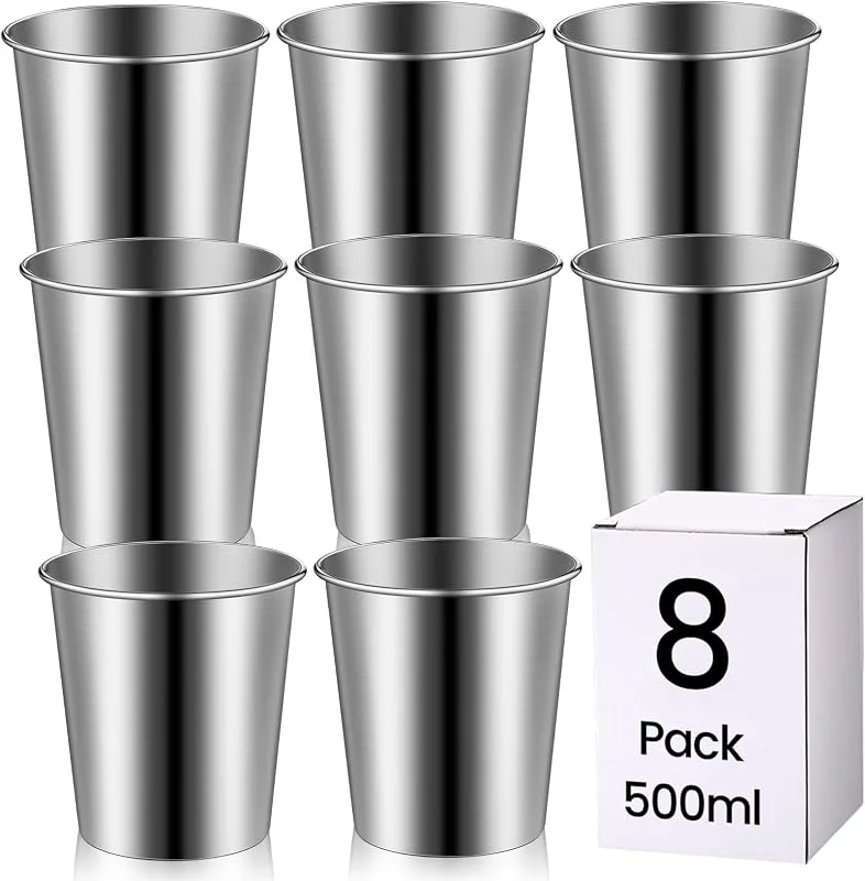 SOMLAW Copa de Vino de Acero Inoxidable 8 Piezas- Vaso para Vino 500 ml para Varias Bebidas como Vino, Café - Apilables y Fácil de Lavar - Tazas de Metal Reutilizables sin BPA — Vino y mesa festiva
