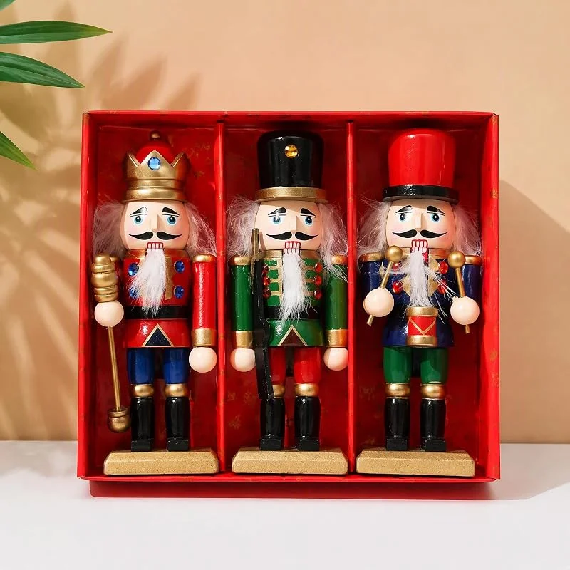 LUVDECO Juego de 3 figuras de cascanueces de 15 cm, decoración navideña de madera — Decoracion Navidad