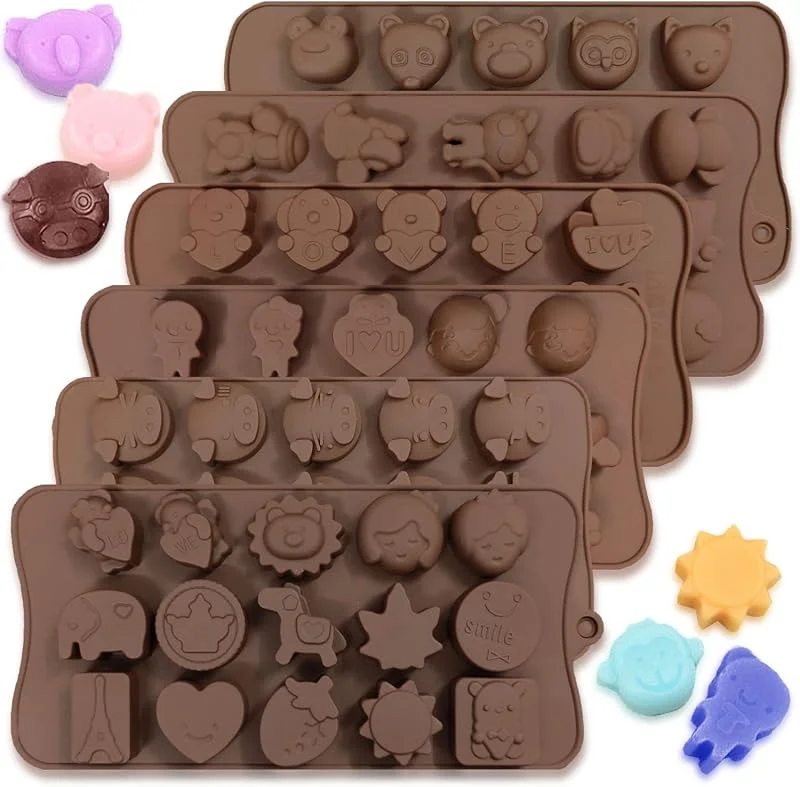 CNYMANY 6 piezas Silicona Moldes de chocolate, Formas de Animales Material de amor Molde de caramelo Molde de gelatina Molde para hornear de cocina Bandejas de cubitos de hielo por Fiesta Festival - 76 formas — Hogar y cocina