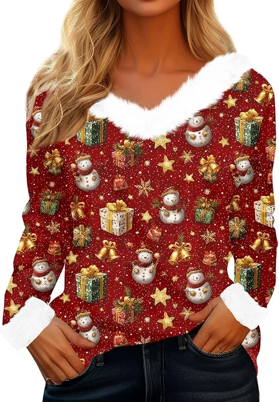 TOFOTL Camisetas de Navidad Vistoso Cuello de Pelo Ropa Acogedor Llamativo — Ropa Navidad