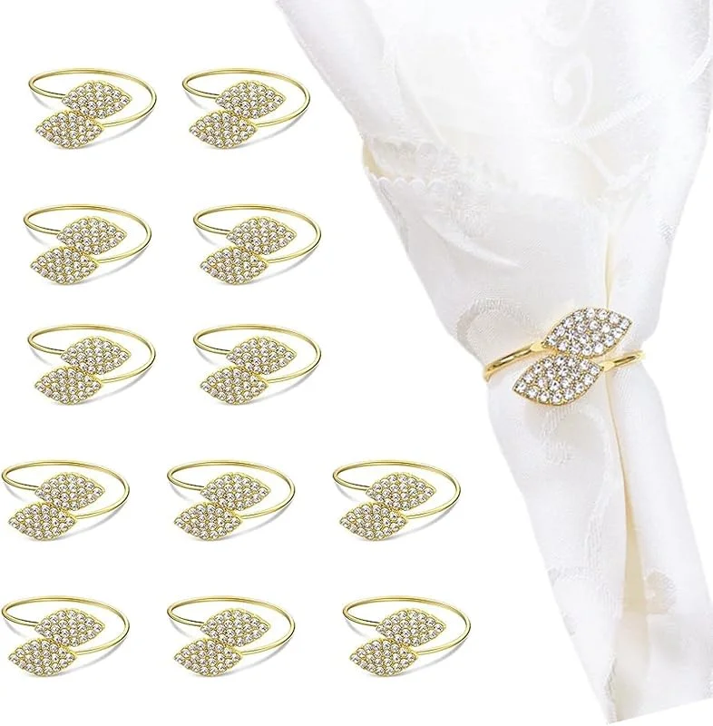 BSITSSS 12 x Servilleteros Dorados, Anillos para Servilletas de Metal, Servilletero de Mesa Clásico, Apariencia de la Hoja Servilletero para Reuniones Familiares, Bodas, Navidad, Decoración de Mesa — Adviento y mesa