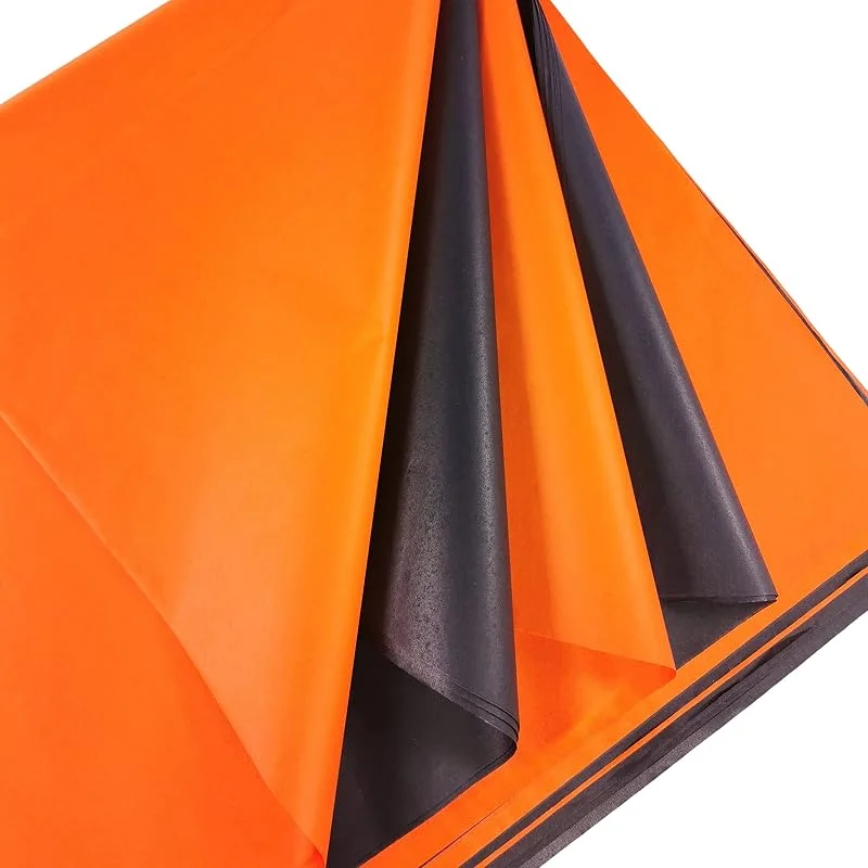 BCreativetolearn 20 Hojas De Papel De Seda Negro Y Naranja Para Halloween, 70 Cm X 50 Cm, Envoltura De Regalos Y Manualidades — Envoltorio regalo