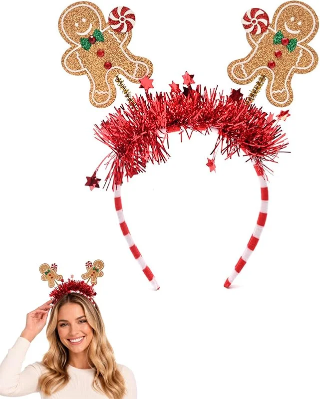 GVOXIS Diadema de Jengibre Navidad, Cinta para el Pelo de Pan de Jengibre Decorativa, Accesorio de Fiesta Navideña para Adultos, Disfraz de Navidad para fiestas navidenas. — Ropa Navidad