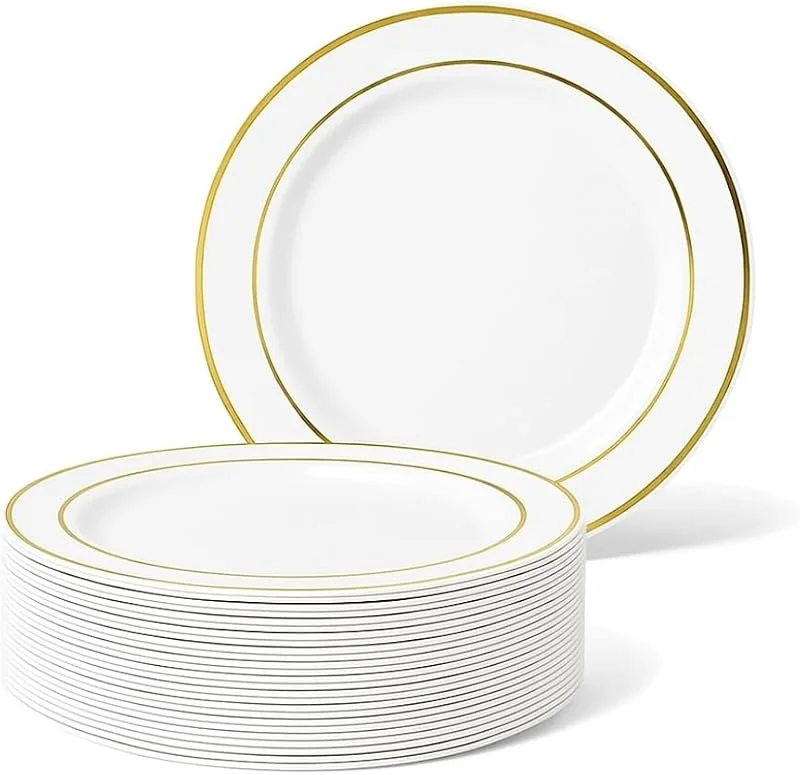 Visita la tienda de MATANA MATANA 25 Platos de Postre de Plástico Blanco Premium con Borde Dorado, 19cm - Elegantes, Resistentes y Reutilizables - Platos Pequeños para Bodas, Cumpleaños, Barbacoas, Fiestas — Adviento y mesa