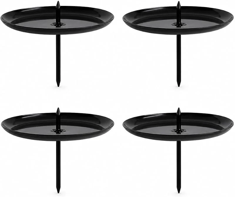 MIJOMA Juego de 4 portavelas de metal – Corona de Adviento candelabro con mandril – Plato para velas para Adviento, boda y aniversario (negro, Ø 60 mm) — Adviento y mesa