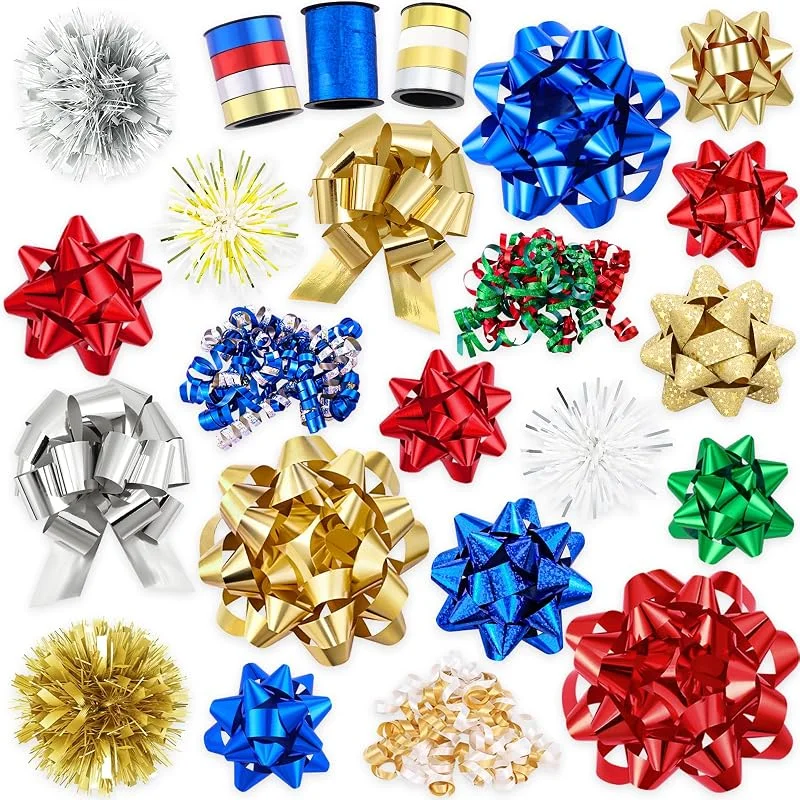 XIMISHOP 23 lazos de regalo de Navidad autoadhesivos, lazos de Navidad, lazos de regalo, cintas de regalo para Navidad, decoración de árbol de Navidad (rojo y azul) — Envoltorio regalo