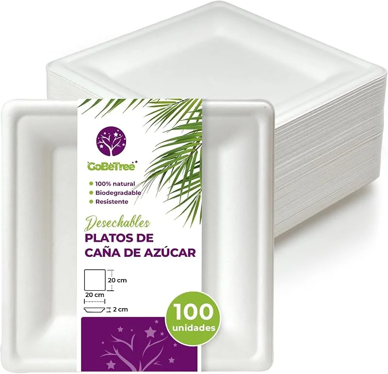 Visita la tienda de GoBeTree GoBeTree 100 Platos Desechables Cuadrados 20 cm Caña de Azúcar, Llanos — Adviento y mesa