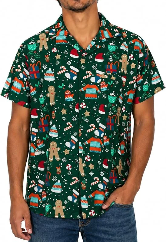 Visita la tienda de King Kameha King Kameha Funky-Camisa-Hawaiana Navidad Hombre Manga-Corta Elegante X-Mas Santa-Claus Muñeco-De-Nieve Unisexo — Ropa Navidad