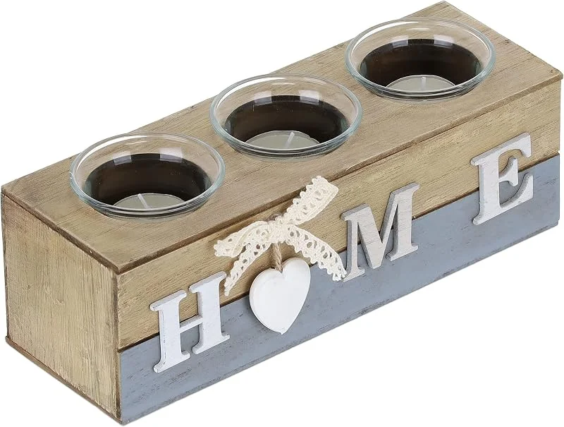 Visita la tienda de Relaxdays Relaxdays Portavelas HOME, 3 Soportes para Velas, Decoración Mesa Salón, 8 x 23 x 8 cm, Estilo Rústico, Multicolor — Cena a la luz de velas