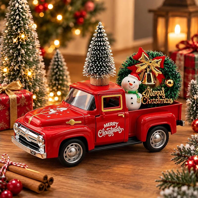 Fancysky Camión Decoración Navideña, Mini Arbol de Navidad Adornos, Muñeco de Nieve Figuras Navidad, Corona Decoración Navideña, Camión Figuras Navideñas para Mesa, Repisa de Chimenea, Estantería — Decoracion Navidad