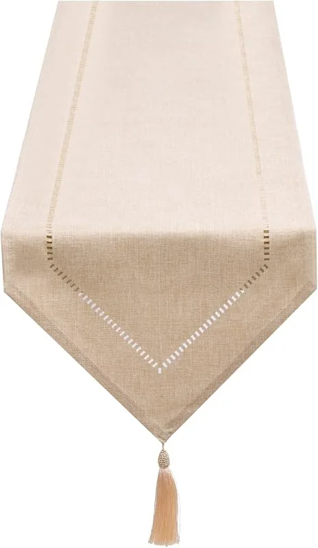 SANLEHAUSE Camino de Mesa Lino Blanco Crema Beige 32 x 180 cm, Camino de Mesa, Liso, Moderno, Camino de Mesa de Fácil Cuidado para Mesa de Comedor, Mesa de café, Restaurante, Decoración — Hogar y cocina