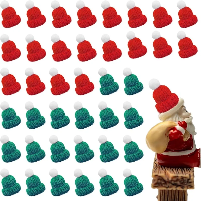 UILYNIU 40 mini sombreros de Papá Noel, mini sombreros de punto de Navidad, mini decoración de Navidad, juego de sombreros de punto coloridos, sombreros decorativos de juguete, para adornos de árbol — Ropa Navidad