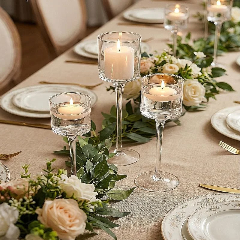Visita la tienda de Inweder Portavelas de Velas Pequeñas: 3 Candelabros de Vidrio Transparente — Cena a la luz de velas