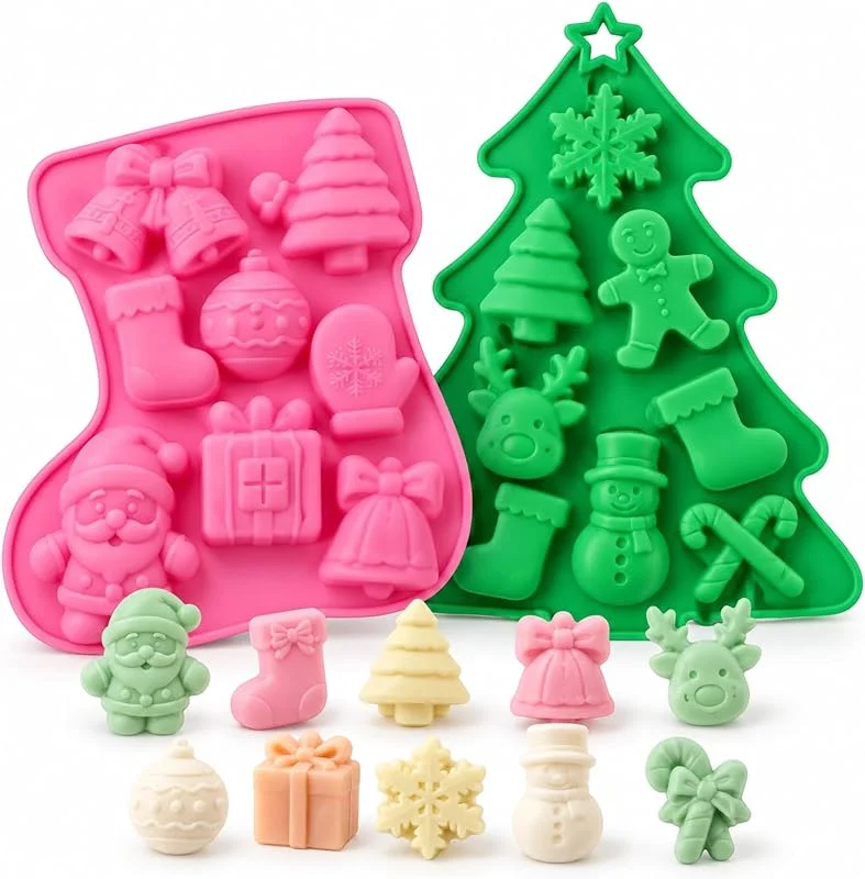 FOKZIL 2 Moldes de Hornear Navideños de Silicona, Moldes Versátiles para Galletas y Bombones, Adaptados para Repostería de Adviento, Fiestas de Invierno y Dulces Caseros — Hogar y cocina