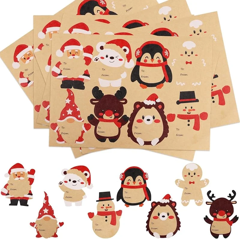Derayee - Pegatinas de Navidad Kraft para regalos (120 unidades), papel de regalo de Navidad, etiquetas adhesivas para regalos navideños — Envoltorio regalo