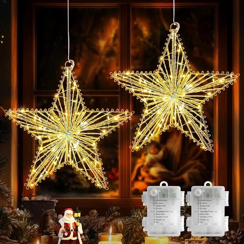 Visita la tienda de GlobaLink GlobaLink Estrella Interior Exterior, 2 Pc 60 LED Luces — Decoracion Navidad