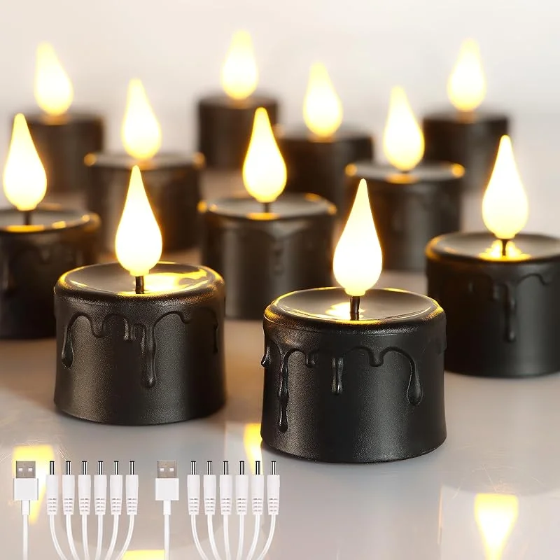 yunsheng 12 velas de té sin llama recargables, color negro, con — Cena a la luz de velas