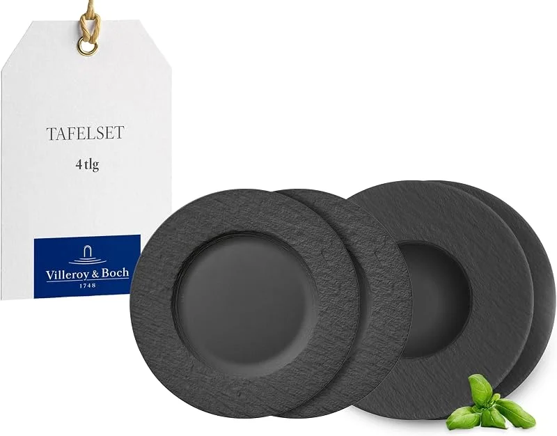 Villeroy & Boch Manufacture, Set De Platos, 4 Piezas, Vajilla Para 2 Personas, Porcelana Premium, Negro — Adviento y mesa
