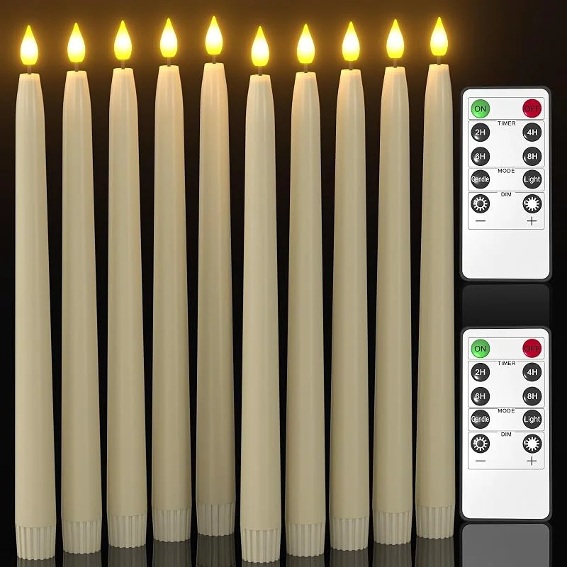Visita la tienda de PChero PChero – Velas LED con mando a distancia, juego de 10 velas LED eléctricas, pequeñas velas de varilla, llama parpadeante con función de temporizador para Halloween, Nochevieja, fiesta, decoración de — Cena a la luz de velas