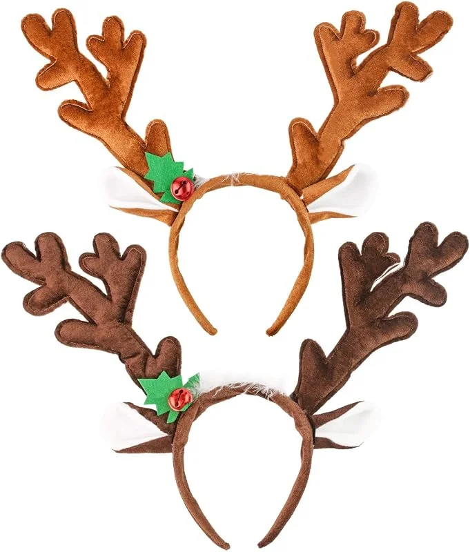 YUSHWENPTY 2 Piezas Diadema Navidad Diademas de Reno Decoración de Diadema Renos para Fiesta para Niños Adultos Fiestas de Navidad Carnaval Juego de Roles（Marrón） — Ropa Navidad