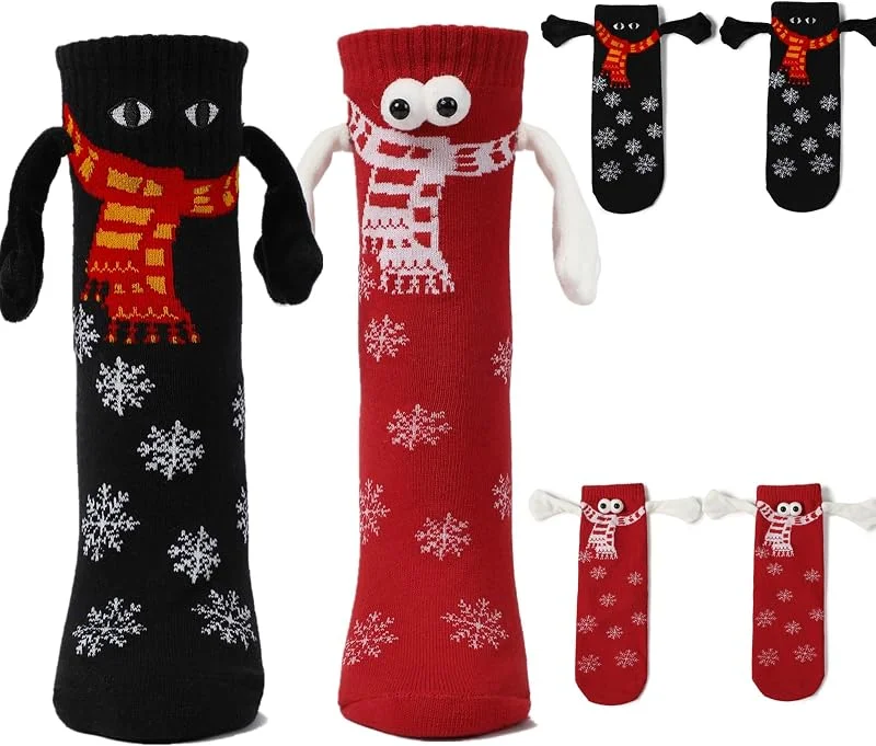 Visita la tienda de Litthing Litthing 2 pares de calcetines de Navidad magnéticos para parejas mano en mano 35-43 calcetines de amistad regalos para novio pareja familia — Decoracion Navidad
