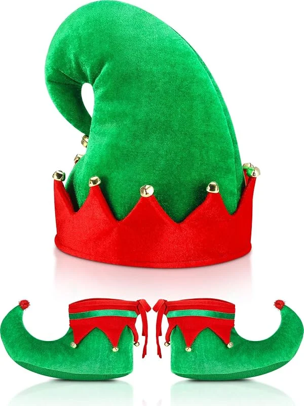 SATINIOR Zapatos de Elfo de Santa de Navidad y Sombrero, 21 cm, 8 Pulgadas — Ropa Navidad