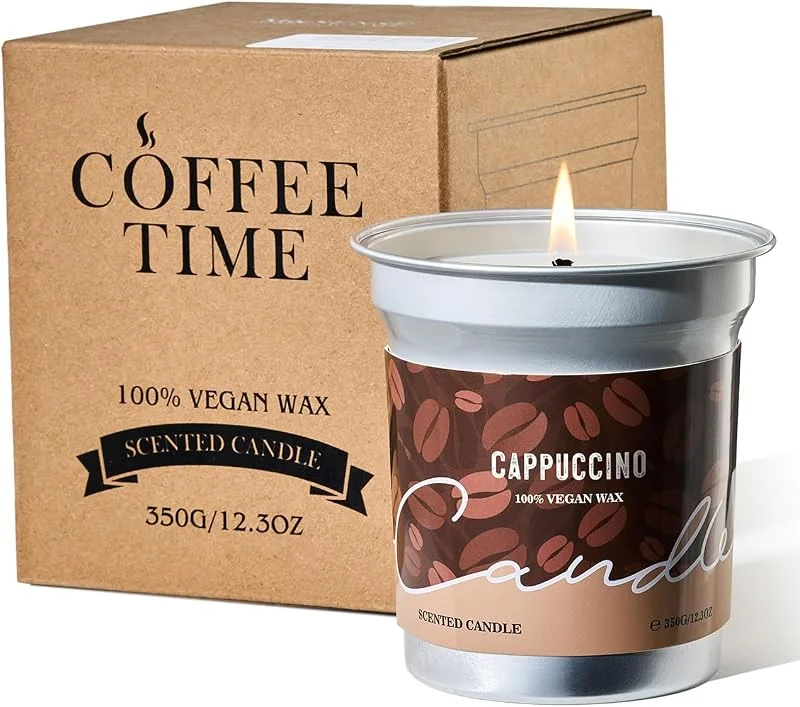 M&SENSE Capuchino Velas Aromáticas Soja 350g, Rvelas Perfumadas Cumpleaños, Decoracion Cocina Aroma Leche y Canela, Lata de Aluminio 73h, Velas Perfumadas Gourmet para Relax y Bienestar — Cena a la luz de velas