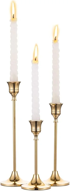 Visita la tienda de Nuptio 3 Piezas Candelabro Cónicos de Metal Dorado de Latón Portavelas, Adornos de Candelabro de Pieza Central Decorativos Antiguos y Modernos para Mantel de Mesa Regalo de Inauguración de la Boda — Cena a la luz de velas