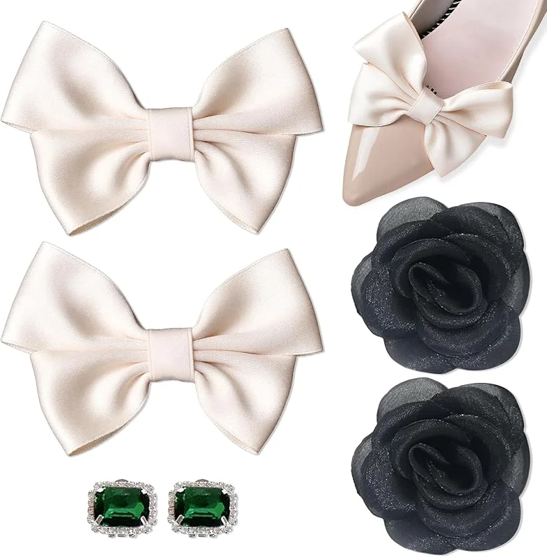 YiiHHooN 3 Pares Clips de Zapatos Desmontables, 3 Estilos Clips Para Zapatos de Mujer, Broches Adornos Zapatos Extraíbles Clips con Lazo Flores Diamantes para Boda Prom Fiestas — Ropa Navidad