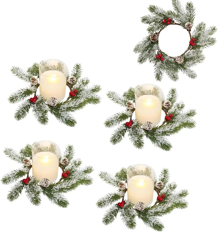 Bestevery 4 Piezas Corona De Adviento De Navidad, Coronas De Anillos Velas Artificiales, Corona De Frutos Rojos Artificiales, con Pino Norfolk sintético, para Decoraciones para Bodas y Navidad (C) — Adviento y mesa