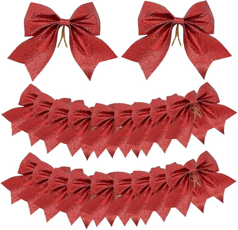 Ruolin Lazos de Navidad para Árbol 20 Piezas, Lazos de Lentejuelas con Purpurina Roja Lazos Grandes para Árbol de Navidad para Fiesta de Árbol de Navidad — Envoltorio regalo