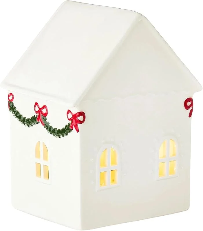 Fravsiu Casas Navideñas Iluminadas Blancas Figuras De Mesa Iluminadas Y Centros — Decoracion Navidad