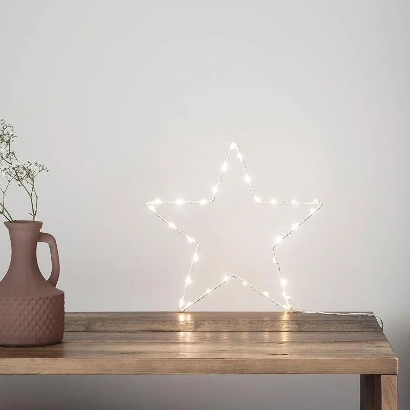 Visita la tienda de Lights4fun Juego de 2 Lights4fun con 30 luces LED en forma de estrella con temporizador, funcionamiento con pilas, 23 cm, luces de estrella para habitación infantil — Decoracion Navidad