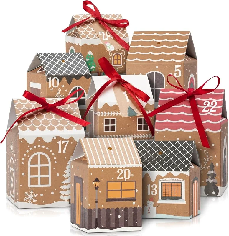 Tibomuo Calendario de Adviento para Rellenar, Kit de 24 Casas de Calendario de Adviento DIY con Pegatinas de Números, Cintas y Etiquetas, Cajas de Navidad Colgadas o Configuradas para Niños, Adultos — Adviento y mesa