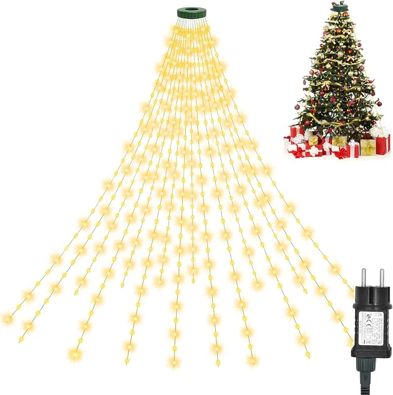 Visita la tienda de AGOTD AGOTD Cadena de luces para árbol de Navidad con anillo 2, 5m 16 guirnaldas 400 LEDs, iluminación LED de Navidad para interior, cadena de luces para árbol de Navidad con 8 modos Blanco cálido — Luces Navidad