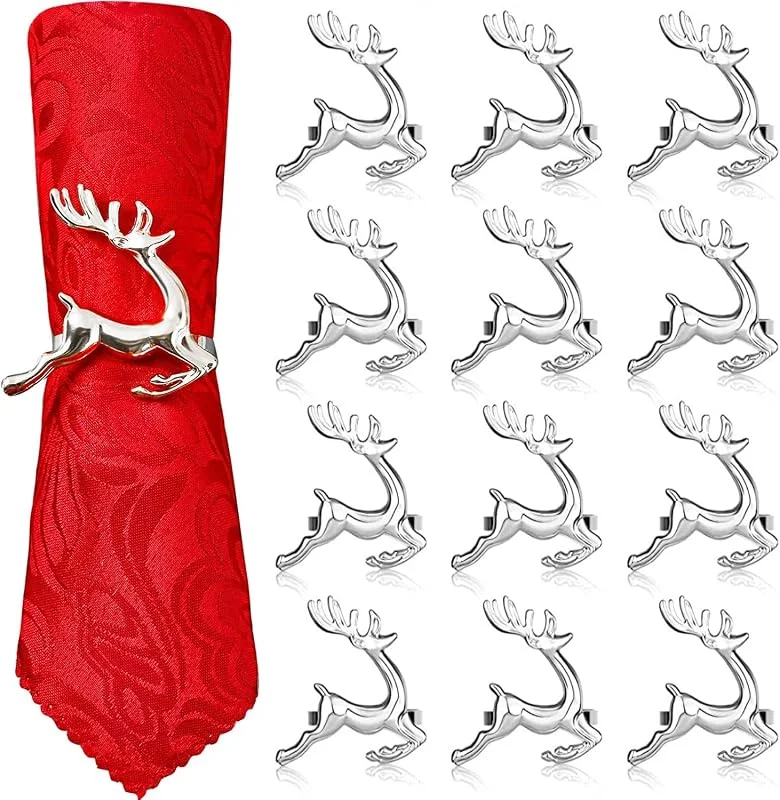 LATERN 12 Piezas Servilleteros De Reno De Navidad, 6CM Plata Servilleteros De Ciervo Hebilla De Servilleta De Reno para Decoración De Mesa De Fiesta De Acción De Gracias del Almuerzo De Navidad — Adviento y mesa