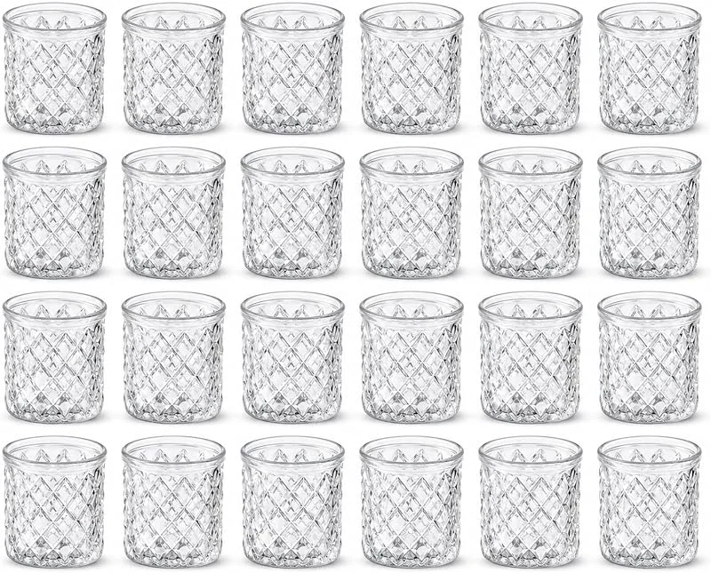 STARVAST Paquete de 24 tarros transparentes para velas, portavelas de té, vintage, para decoración de bodas, decoración de mesa, portavelas votivo — Cena a la luz de velas