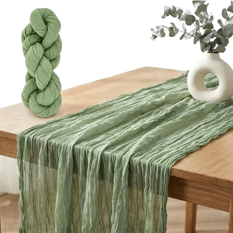 Dewocke Camino de Gasa Mantel Verde Salvia, Banda de Mesa Bohemio con Textura Arrugada, Camino de Mesa de Tela de Queso, Mantel Rústico de Gasa para Boda Cumpleaños Decoracion de Mesa, 90x300cm — Hogar y cocina