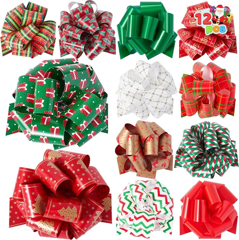 Visita la tienda de JOYIN JOYIN 12 lazos de Navidad clásicos para dibujar, accesorios navideños para niños, lazos anchos para envolver regalos — Envoltorio regalo